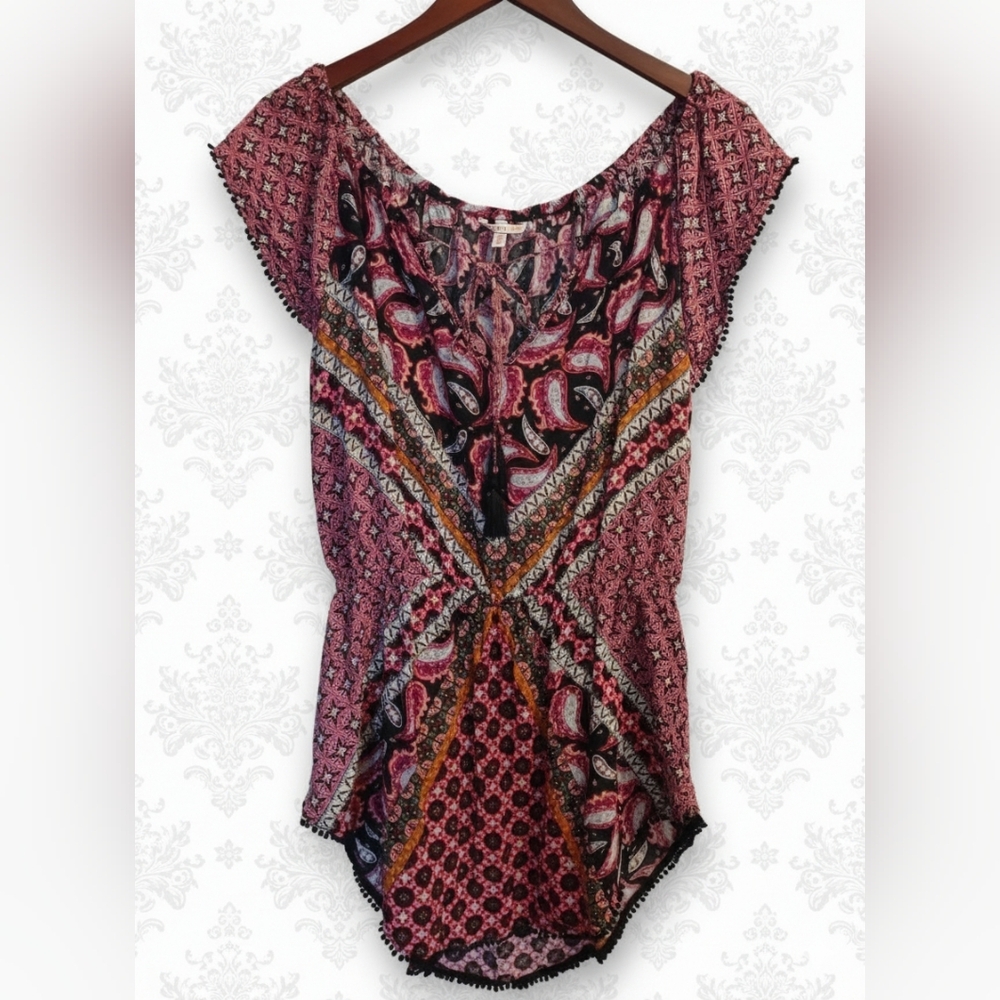 Victoria's Secret Boho Paisley Print Beach Cover-Up /Mini Dress Tassel Pom